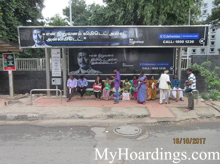 OOH Advertising Chennai, Bus stop advertising in Bus Queue Shelter Tank Road, ESI Hospital Bus Stop, Hoardings Agency in Chennai